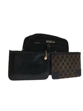GUCCI GG Canvas Clutch Bag Leather 3 Set Black